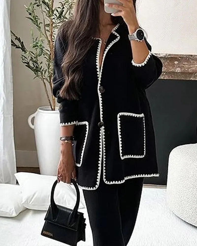 Edge Decorated Jacket & Casual Pants Two-piece Sets sold by zeagoo product image thumbnail 4