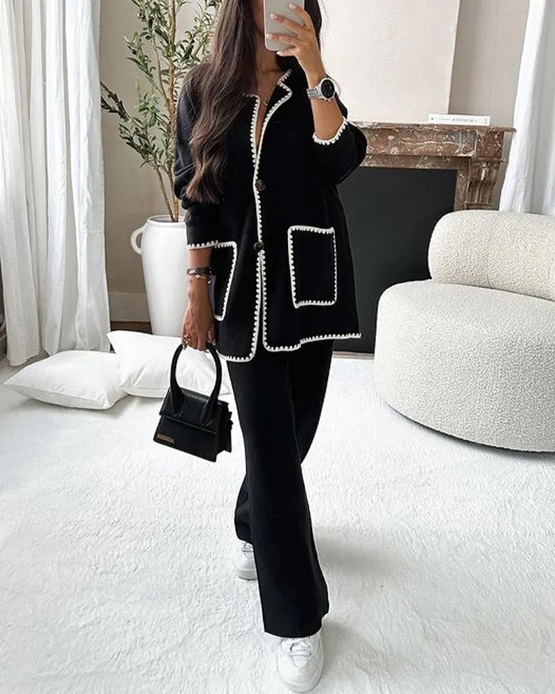 Edge Decorated Jacket & Casual Pants Two-piece Sets sold by zeagoo product image thumbnail 3