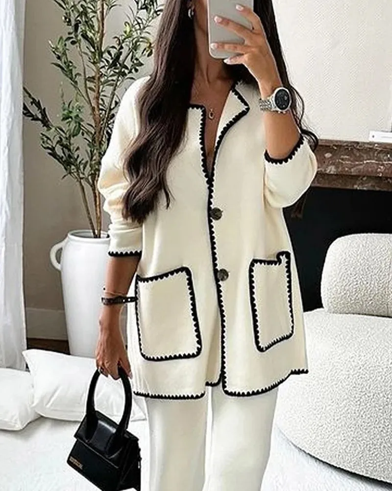 Edge Decorated Jacket & Casual Pants Two-piece Sets sold by zeagoo product image thumbnail 2