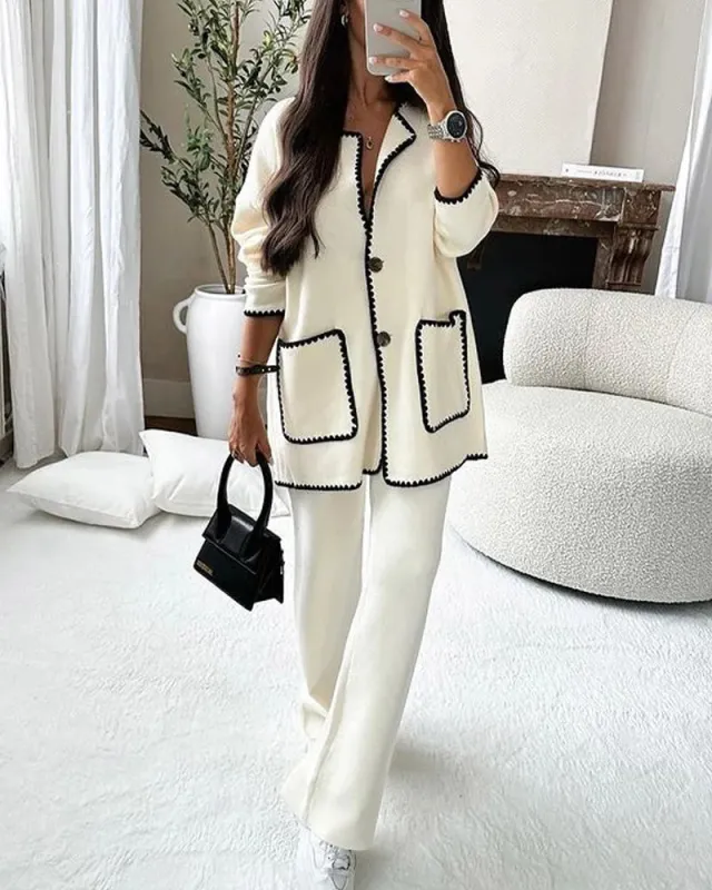 Edge Decorated Jacket & Casual Pants Two-piece Sets made by zeagoo