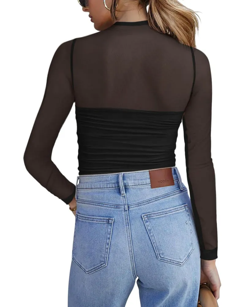 Zeagoo Women's Sexy Mock Turtle Neck Long Sleeve Sheer Tops sold by zeagoo product image thumbnail 3