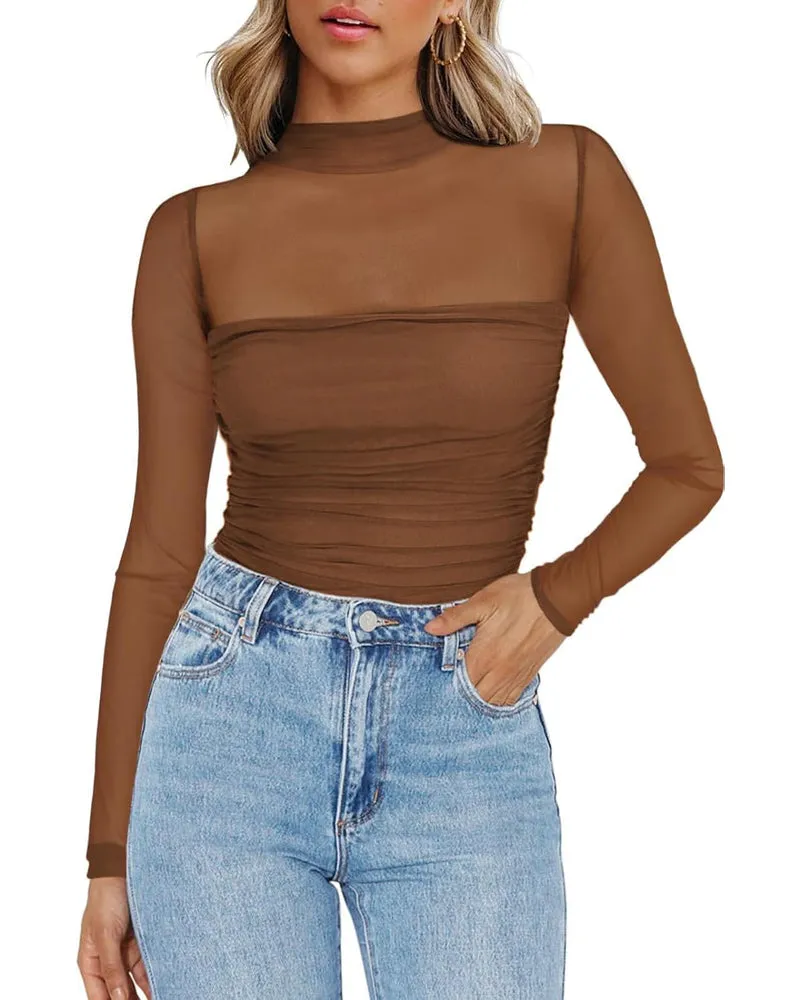 Zeagoo Women's Sexy Mock Turtle Neck Long Sleeve Sheer Tops sold by zeagoo product image thumbnail 5