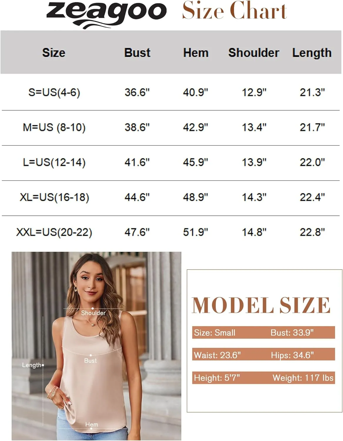 Zeagoo Silk Satin Tank Tops for Women Scoop Neck Sleeveless Tops sold by zeagoo product image thumbnail 5