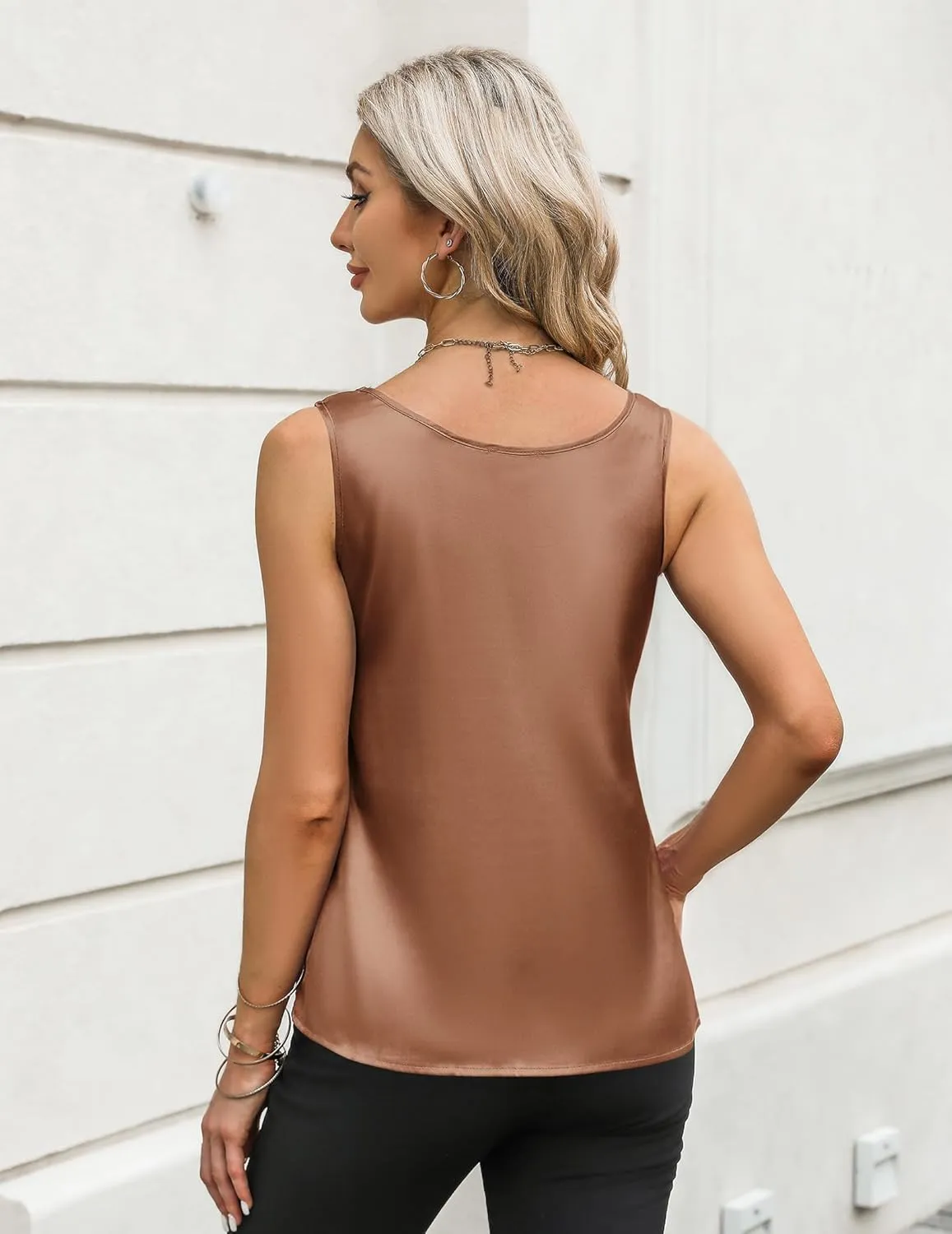 Zeagoo Silk Satin Tank Tops for Women Scoop Neck Sleeveless Tops sold by zeagoo product image thumbnail 4