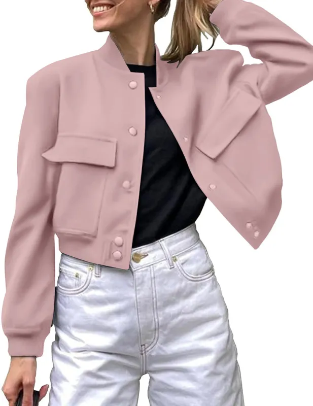 Zeagoo Women Bomber Jacket Casual Button Down Shackets sold by zeagoo