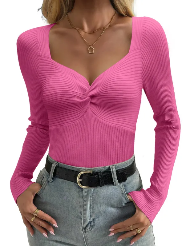 Zeagoo Sweaters for Women Long Sleeve V Neck Ribbed Knit Tops made by zeagoo