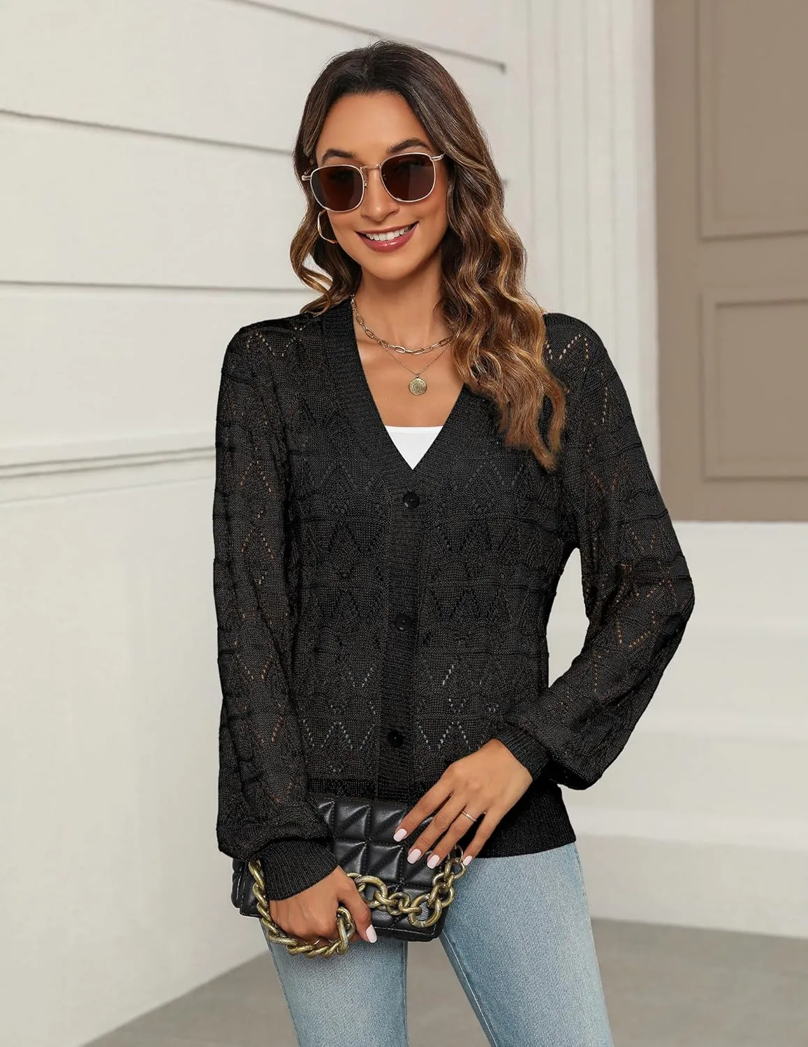 Zeagoo Women's Lightweight Crochet Cropped Cardigan sold by zeagoo