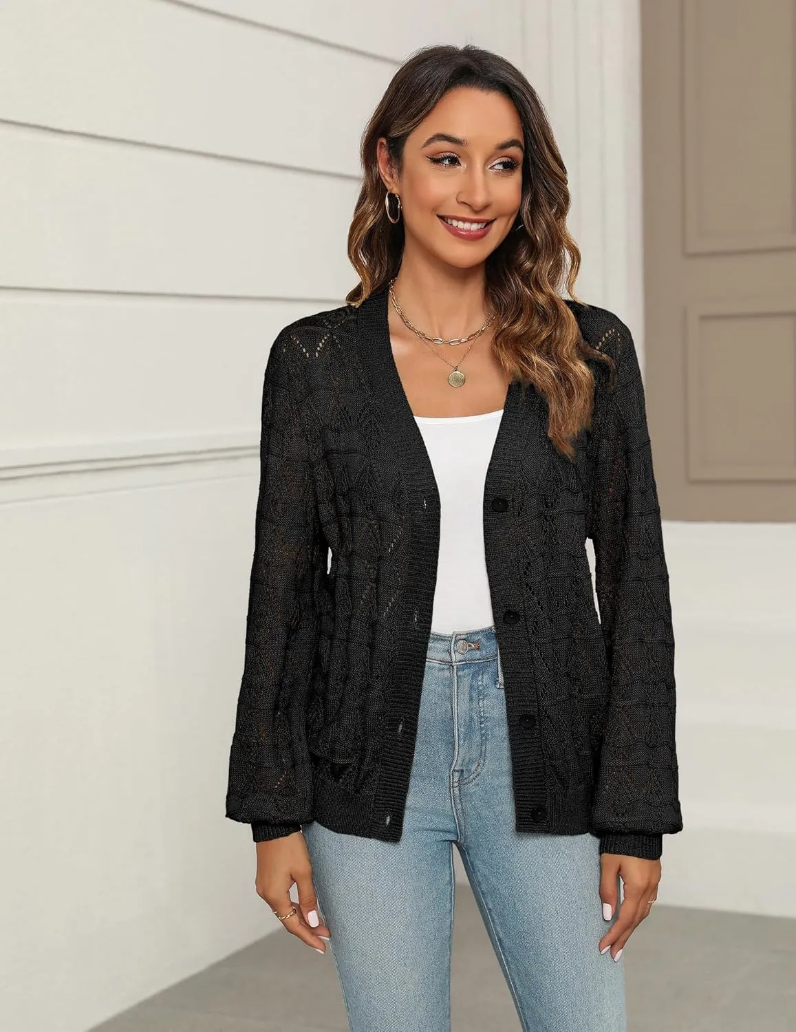 Zeagoo Women's Lightweight Crochet Cropped Cardigan sold by zeagoo product image thumbnail 2