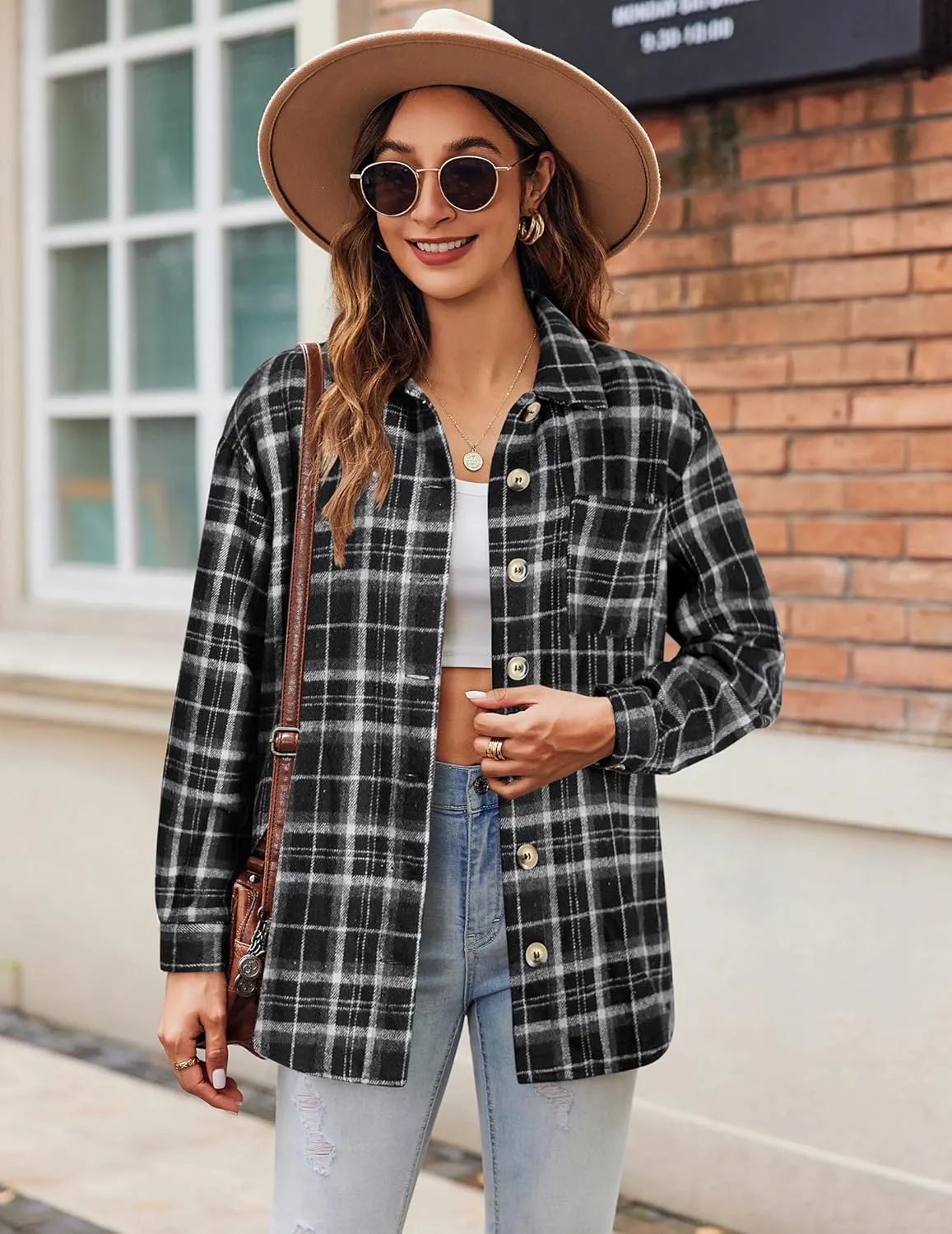 Zeagoo Women Flannel Shacket Jacket Plaid Button Down Shirt sold by zeagoo product image thumbnail 2