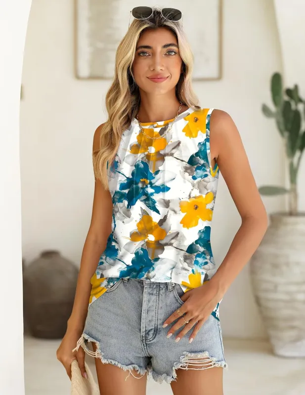 Zeagoo Summer Tank Top for Women Pleated High Neck Tops sold by zeagoo