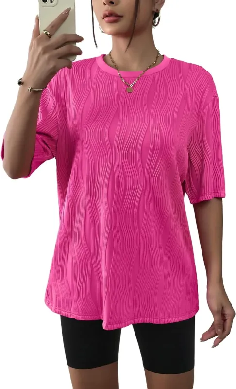 Zeagoo Womens Oversized T-Shirt Summer Casual Tops Short Sleeve Textured Shirts Fashion Loose Fit Tee Tops 2024 sold by zeagoo