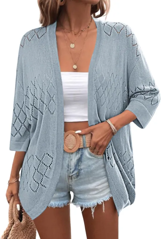 Zeagoo Womens 2024 Lightweight Crochet Cardigan Sweaters Open Front 3/4 Sleeve Knit Kimono Summer Boho Cover Up sold by zeagoo