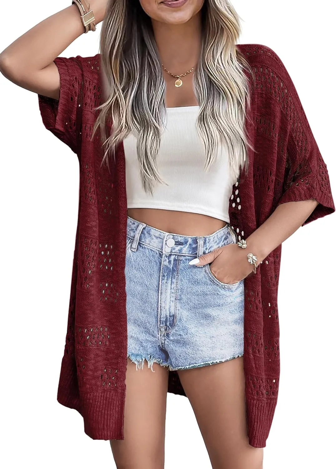 Zeagoo Short Sleeve Boho Oversized Knitted Cardigan sold by zeagoo product image thumbnail 5