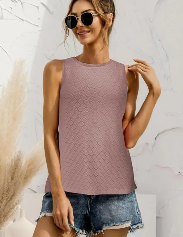 Zeagoo Sleeveless Eyelet Shirts High Neck Top sold by zeagoo