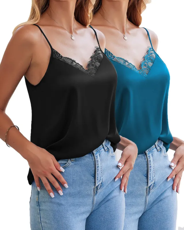 Zeagoo Satin Camisole for Women 2 PCS Lace Tank Top made by zeagoo