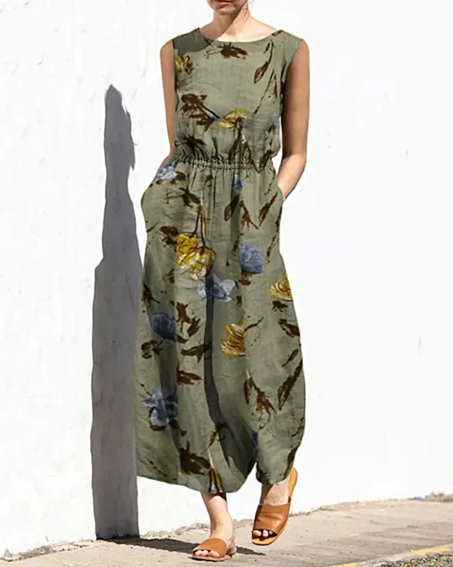 Printed Elastic Waist Jumpsuit sold by zeagoo