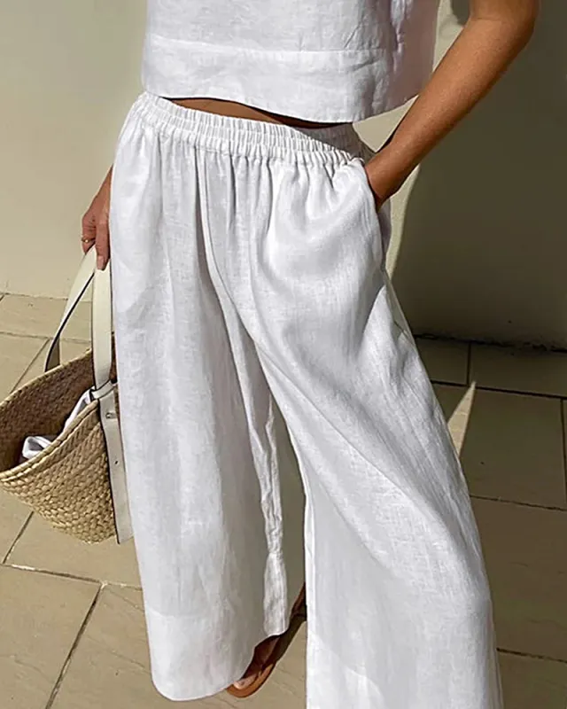 Elastic Waist Wide Leg Pants sold by zeagoo