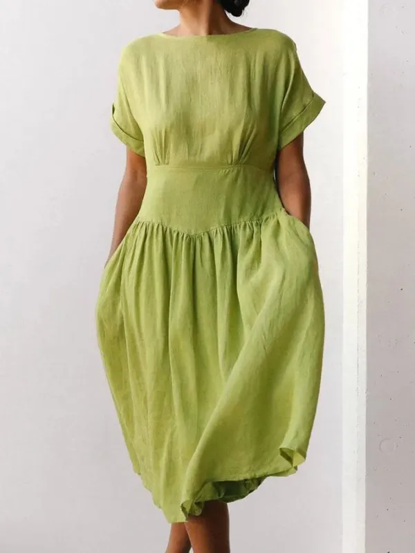 Linen Grass Green Midi Dress sold by zeagoo