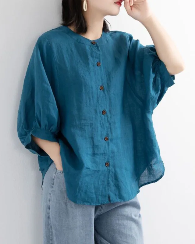 Lantern Sleeve Retro Loose Shirt sold by zeagoo