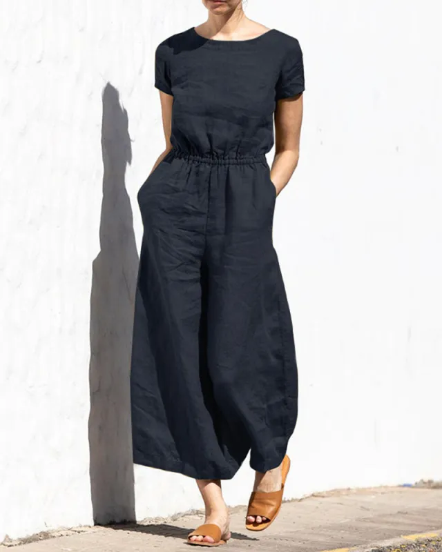 Cotton Linen Wide Leg Jumpsuit sold by zeagoo