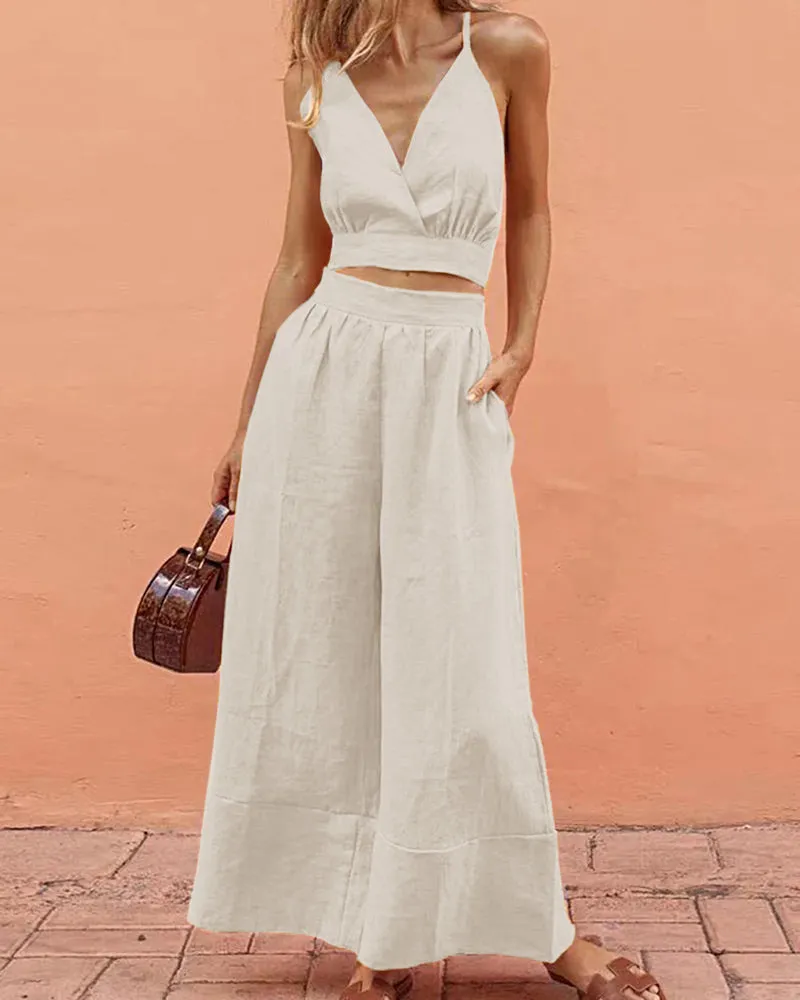 Lace-up Crop Tank Long Pants Sets sold by zeagoo product image thumbnail 2