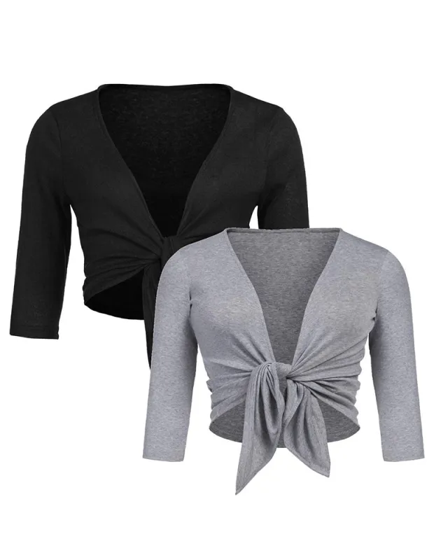 Women's Cropped Cardigan 3/4 Sleeve Sweater Shrugs Tie Front Bolero Jacket 2 Pack S-XXL - Zeagoo (Us Only) sold by zeagoo