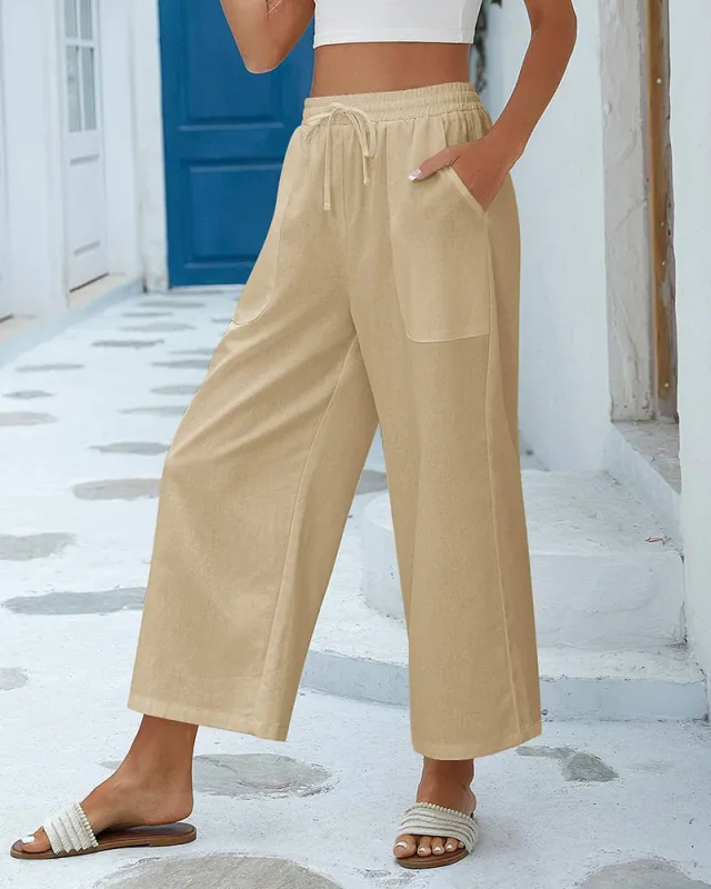 Cotton Linen Pants Wide Leg Long Palazzo Pants- Zeagoo (Us Only) sold by zeagoo