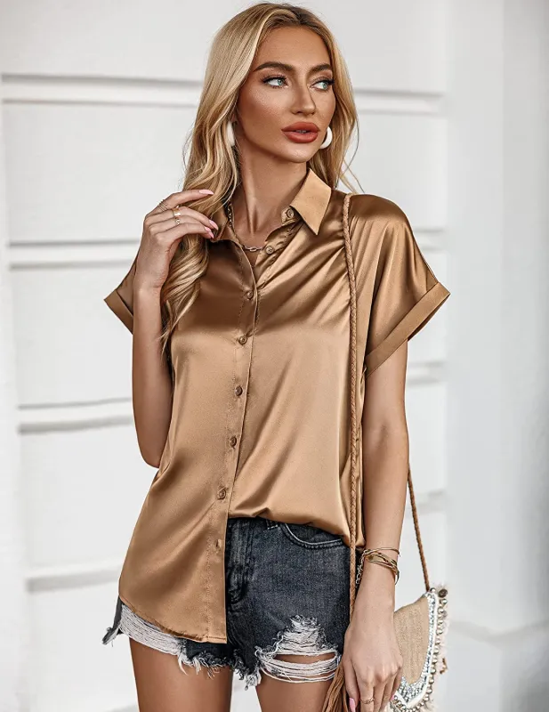 Satin Button Down Shirts- Zeagoo (Us Only) sold by zeagoo