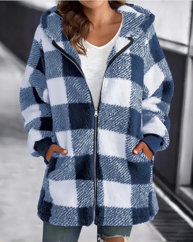 Hoodie Plaid Loose Overcoat sold by zeagoo product image thumbnail 3