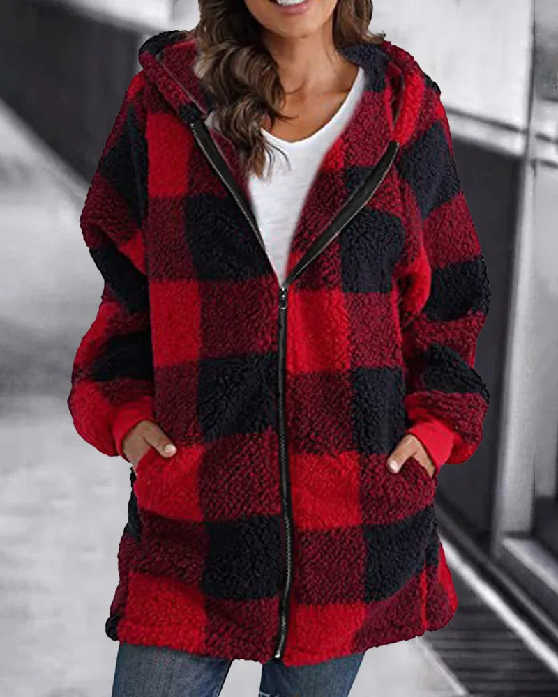 Hoodie Plaid Loose Overcoat sold by zeagoo product image thumbnail 5