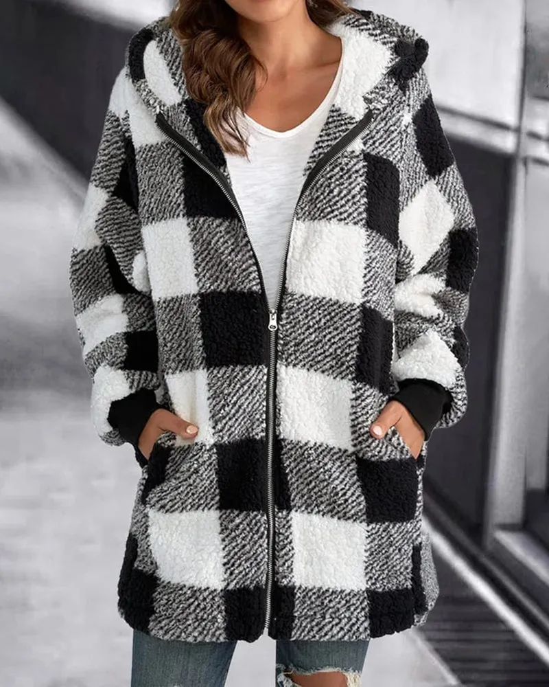 Hoodie Plaid Loose Overcoat sold by zeagoo product image thumbnail 2