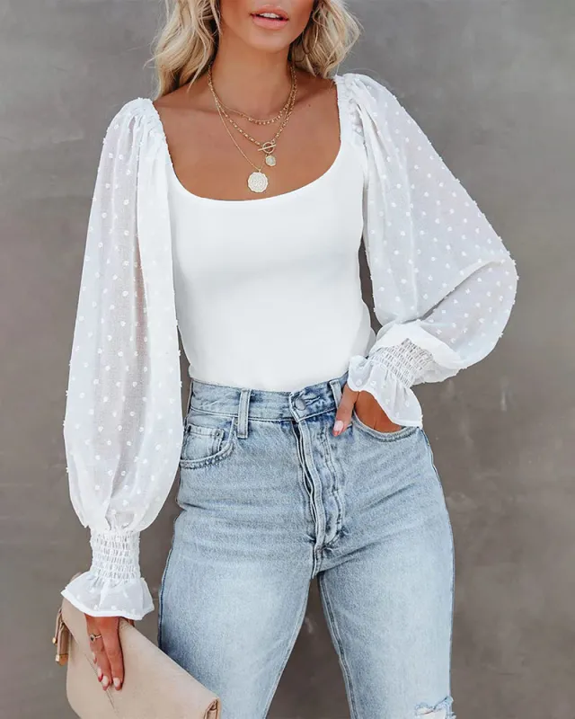 Puff Long Sleeve Bodysuit Leotard Sheer Top - Zeagoo (Us Only) made by zeagoo