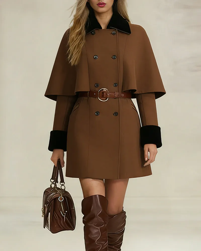 Casual Double-Breasted Cape Coat sold by zeagoo product image thumbnail 3