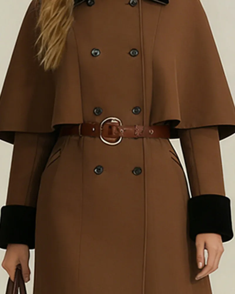 Casual Double-Breasted Cape Coat sold by zeagoo product image thumbnail 4