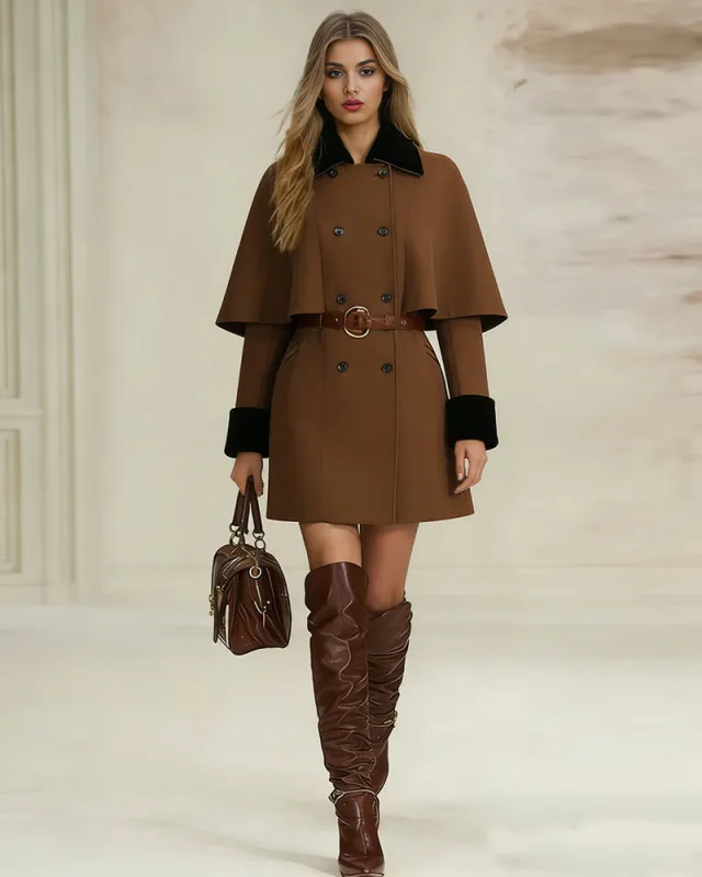 Casual Double-Breasted Cape Coat sold by zeagoo