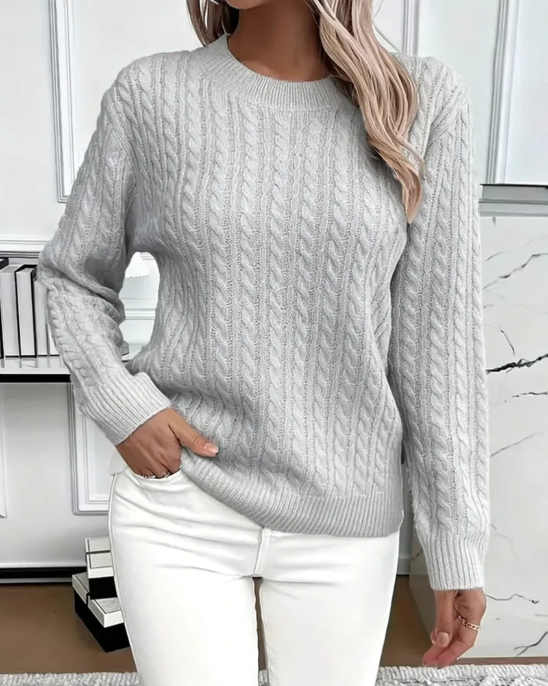 Zeagoo Classic Loose Fit Crew Neck Cable Knit Sweater sold by zeagoo product image thumbnail 3