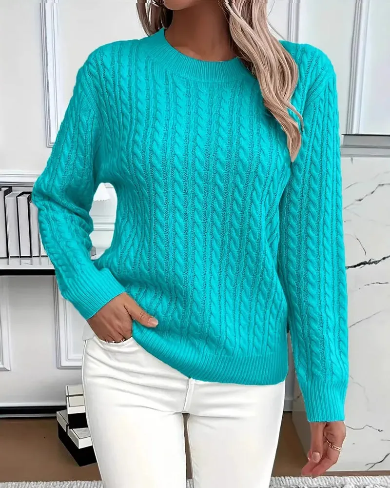 Zeagoo Classic Loose Fit Crew Neck Cable Knit Sweater sold by zeagoo product image thumbnail 4