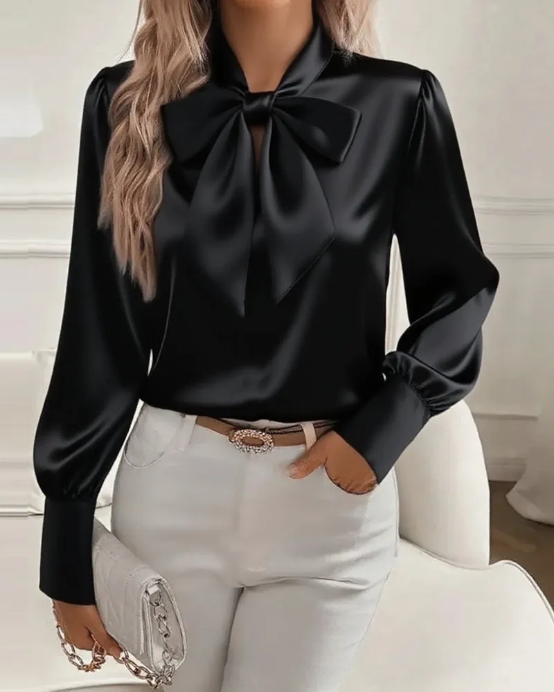 Zeagoo Elegant Dressy Bow Tie Neck Blouse for Women Casual Work Office Loose Fit 2026 | Under $40 sold by zeagoo product image thumbnail 3
