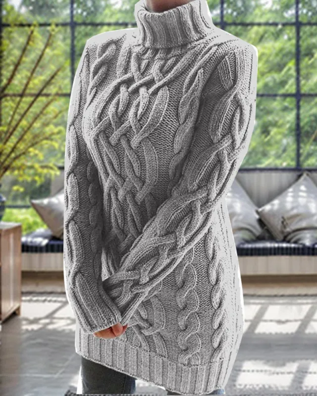 Casual Cable Knit Turtleneck Sweater Dress sold by zeagoo
