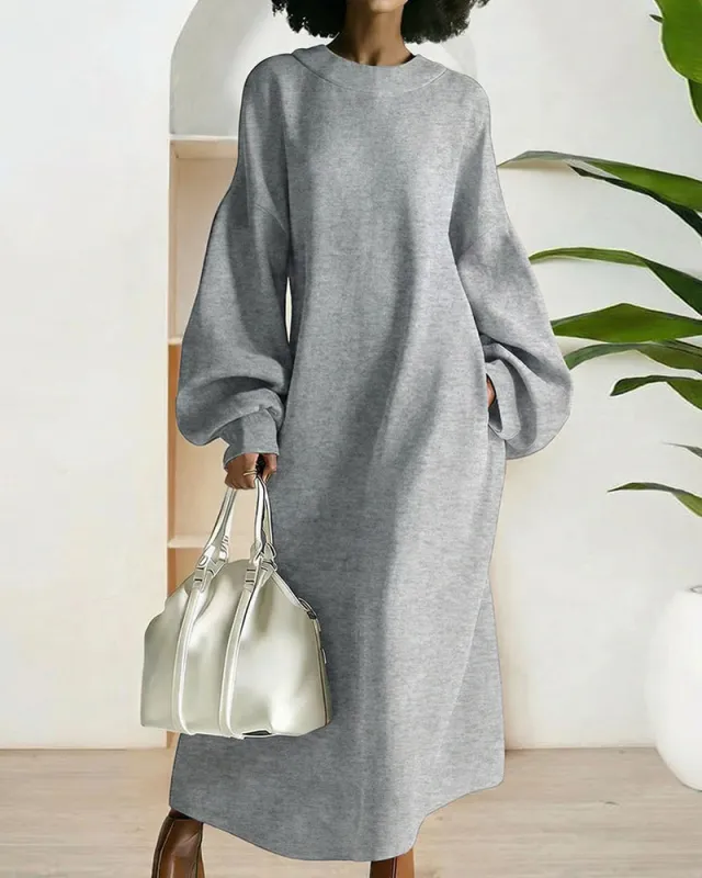 Casual Oversized Lantern Sleeve Maxi Dress sold by zeagoo