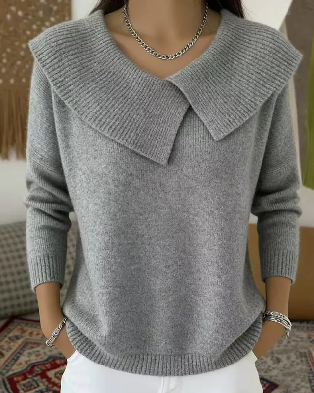 Effortless Comfort Ribbed Knit Sweater made by zeagoo