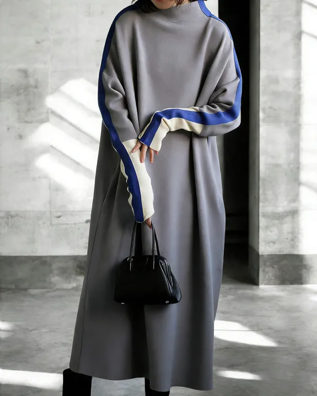Cozy Vibrant Colorblock Mock Neck Maxi Dress made by zeagoo