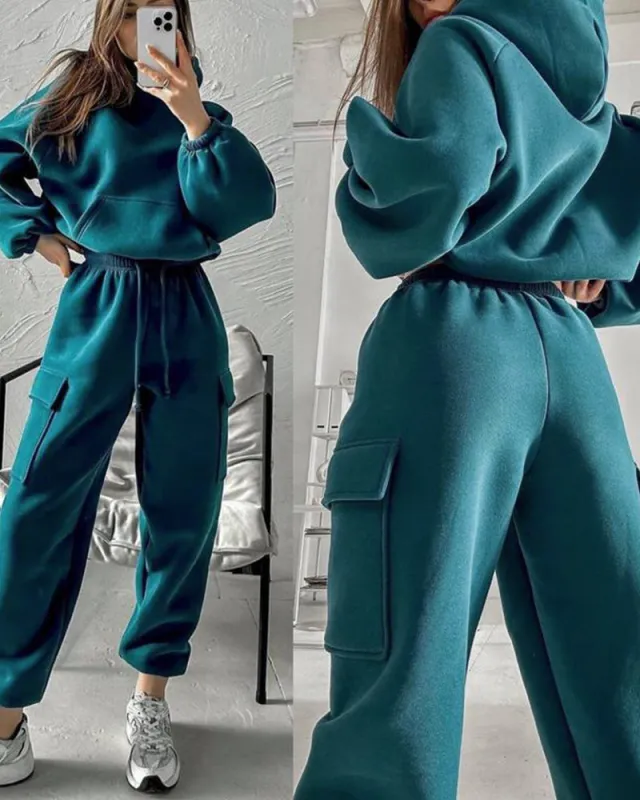 Stylish Cargo Style Oversized Sweatsuit Set sold by zeagoo