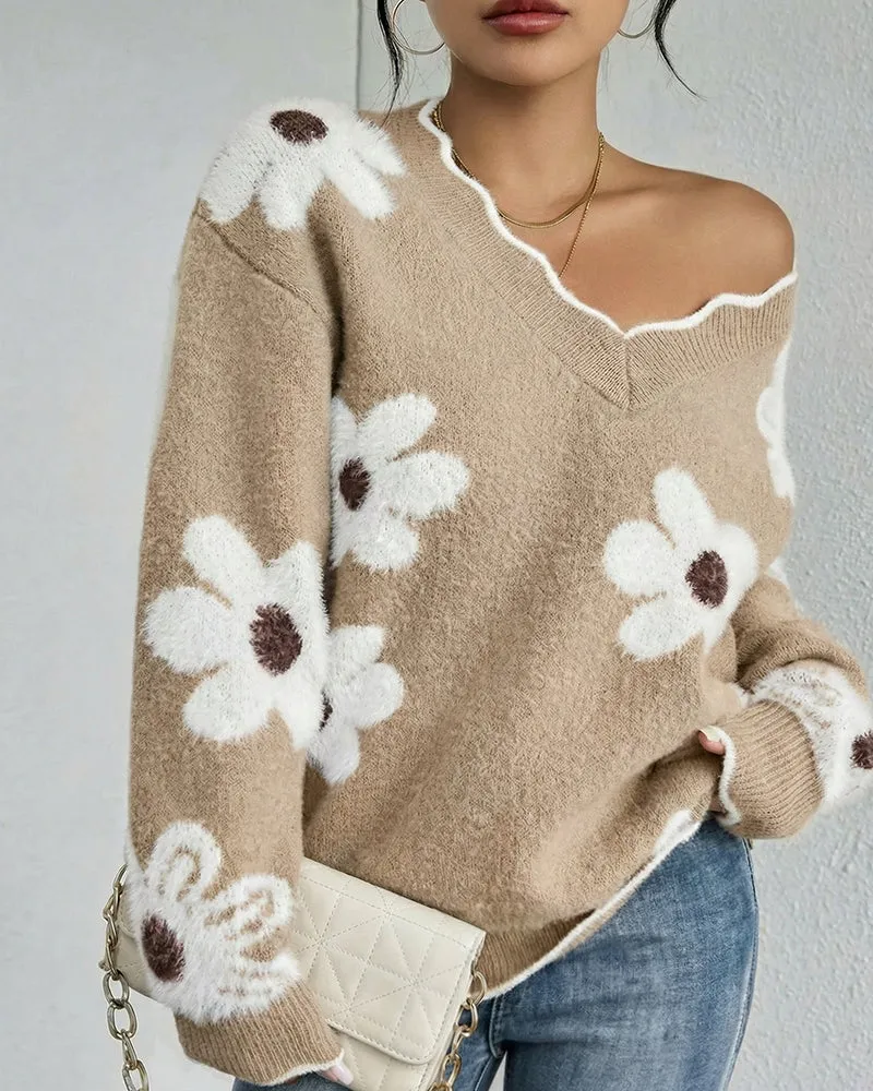 Soft Floral Jacquard Knit Sweater sold by zeagoo product image thumbnail 4