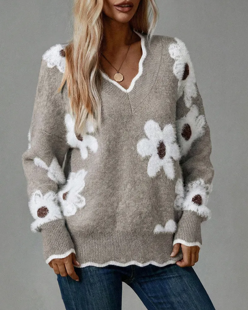 Soft Floral Jacquard Knit Sweater sold by zeagoo product image thumbnail 5
