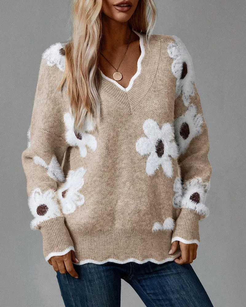 Soft Floral Jacquard Knit Sweater sold by zeagoo product image thumbnail 3