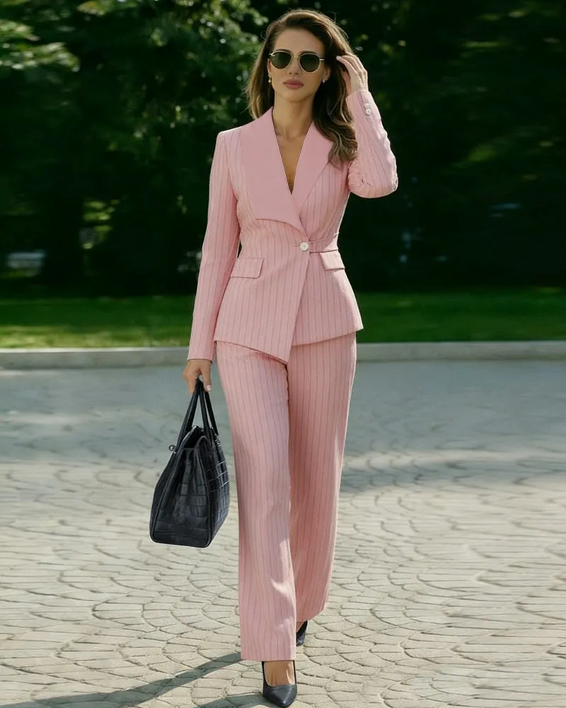 Business Pinstripe Blazer Pants Suit Set sold by zeagoo product image thumbnail 2