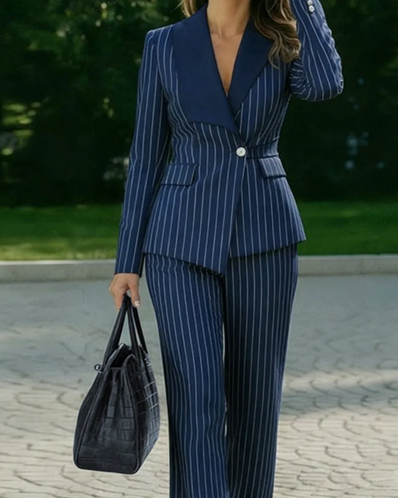 Business Pinstripe Blazer Pants Suit Set sold by zeagoo product image thumbnail 3