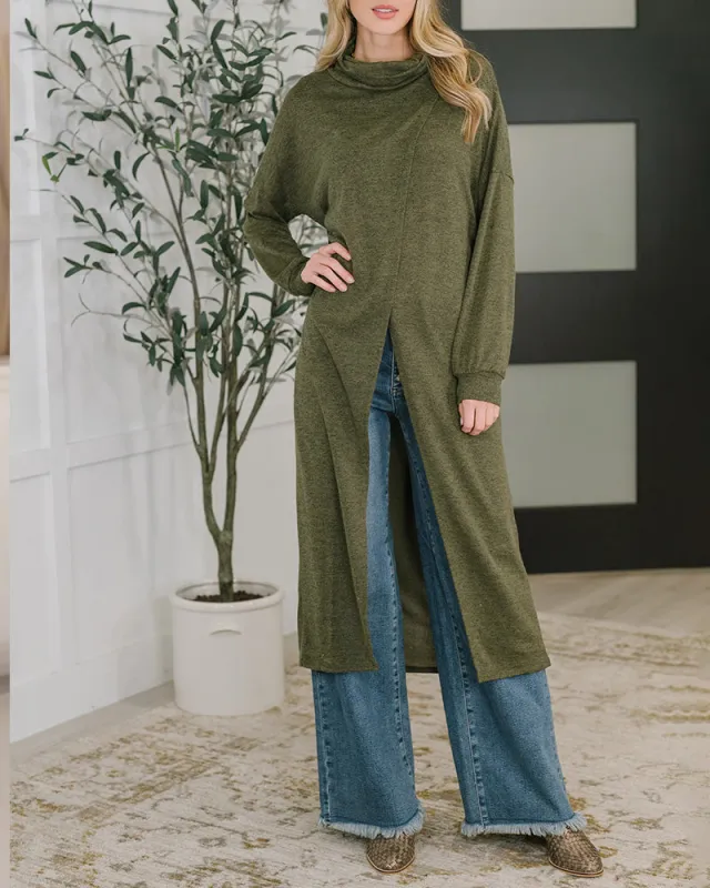 Casual Turtle Neck Longline Tunic Top made by zeagoo