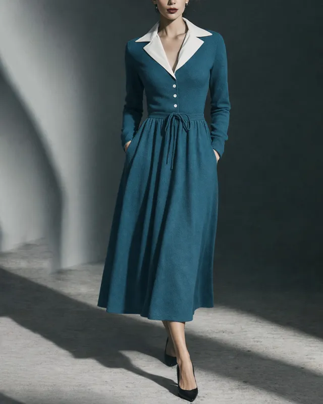 50s Vintage Style Pockets A-line Midi Dress sold by zeagoo